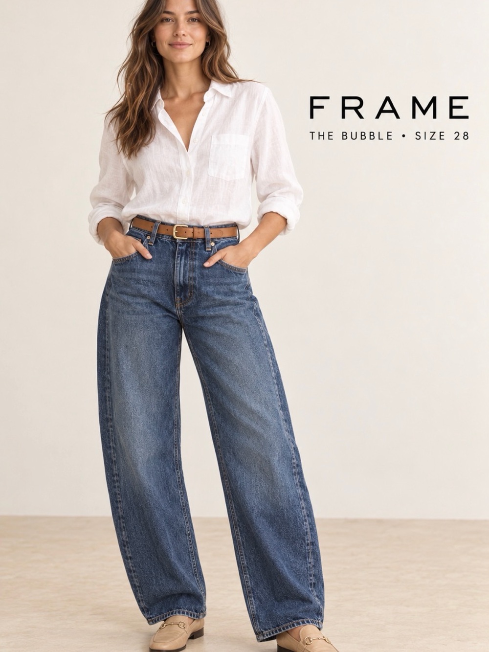 Frame Denim Wide-Leg Bubble Jeans in Medium Blue